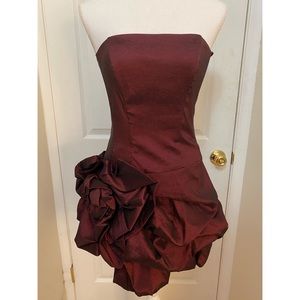 New short cranberry satin strapless cache dress!
